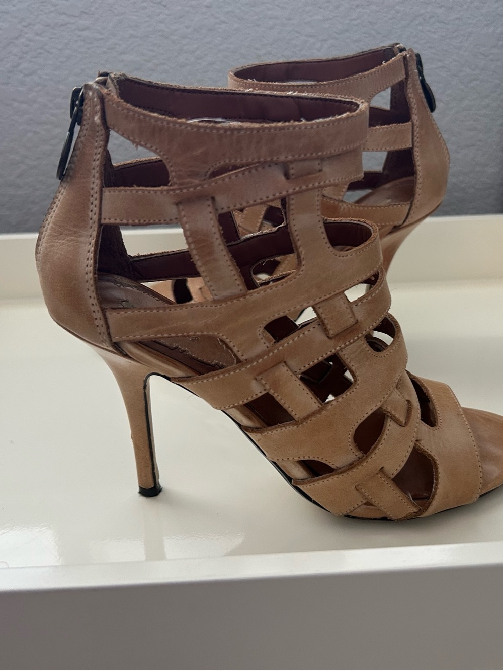 Max Studio Elaine Camel Strappy High-Heel Gladiator Sandals - Picture 3 of 7